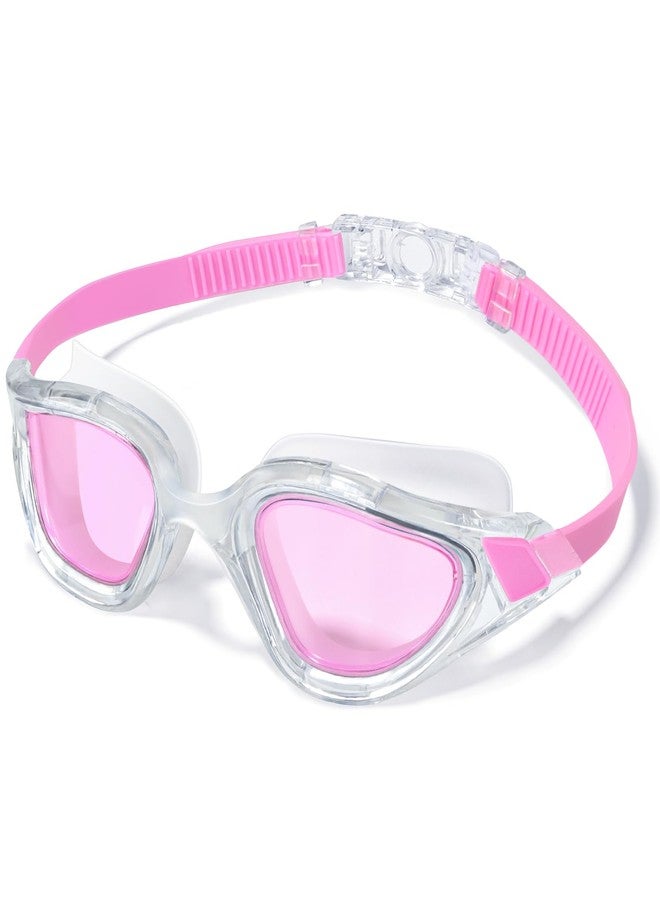 Keary Pink Swimming Goggles Adult Anti-Fog UV Protection Wide Field Vision Unisex Full Rim Plastic Frame Compact Round Swim Goggles with Case - Image 1