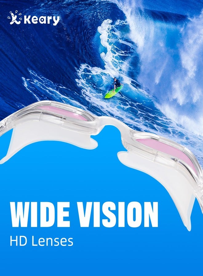 Keary Pink Swimming Goggles Adult Anti-Fog UV Protection Wide Field Vision Unisex Full Rim Plastic Frame Compact Round Swim Goggles with Case - Image 4