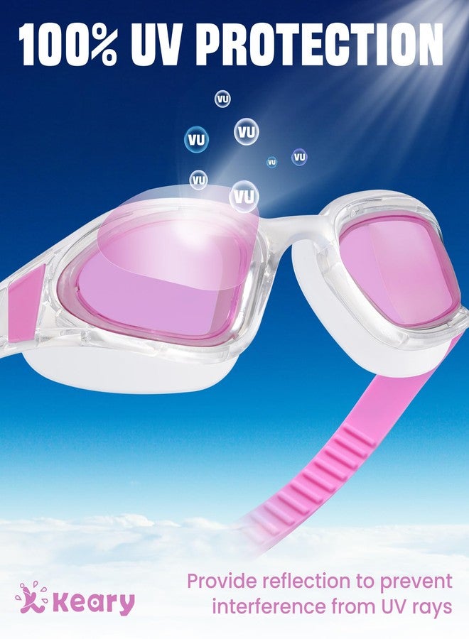 Keary Pink Swimming Goggles Adult Anti-Fog UV Protection Wide Field Vision Unisex Full Rim Plastic Frame Compact Round Swim Goggles with Case - Image 5