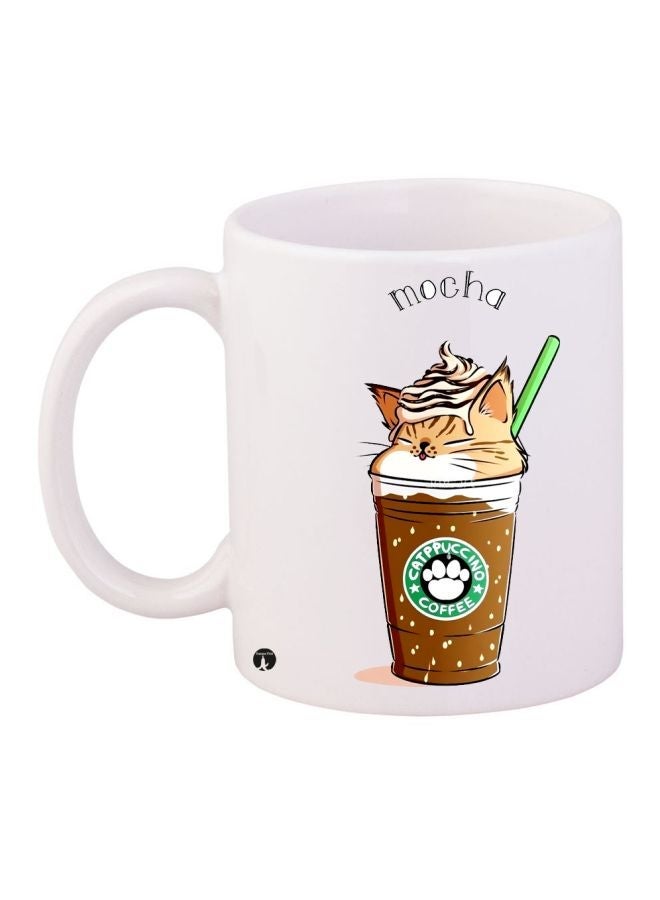 RYN Mocha Printed Coffee Mug White/Brown/Beige 11ounce