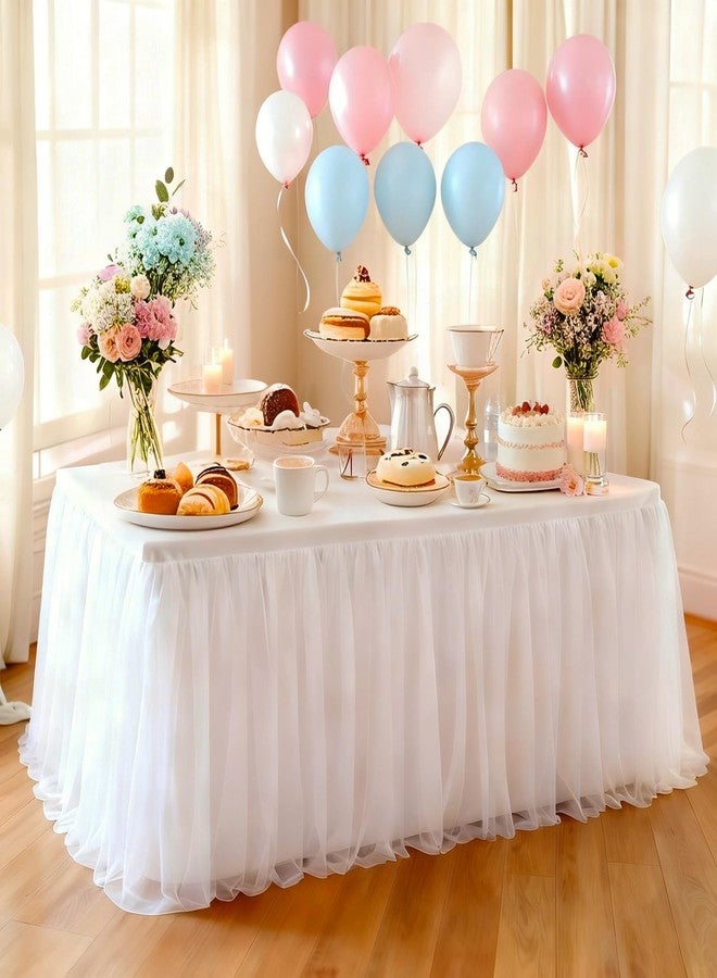 Yoquare 1-Pack White 2-in-1 Tulle Tablecloth for 6-Foot Rectangular Table – Stretch Fitted Table Skirt & Cover for Baby Shower, Bridal, Birthday, Princess Party - Image 1