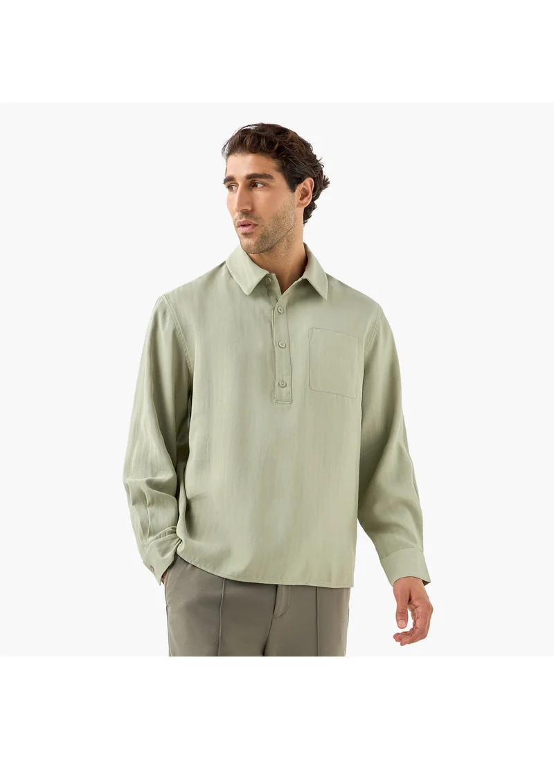 Iconic Iconic Regular Fit Collared Shirt with Chest Pocket