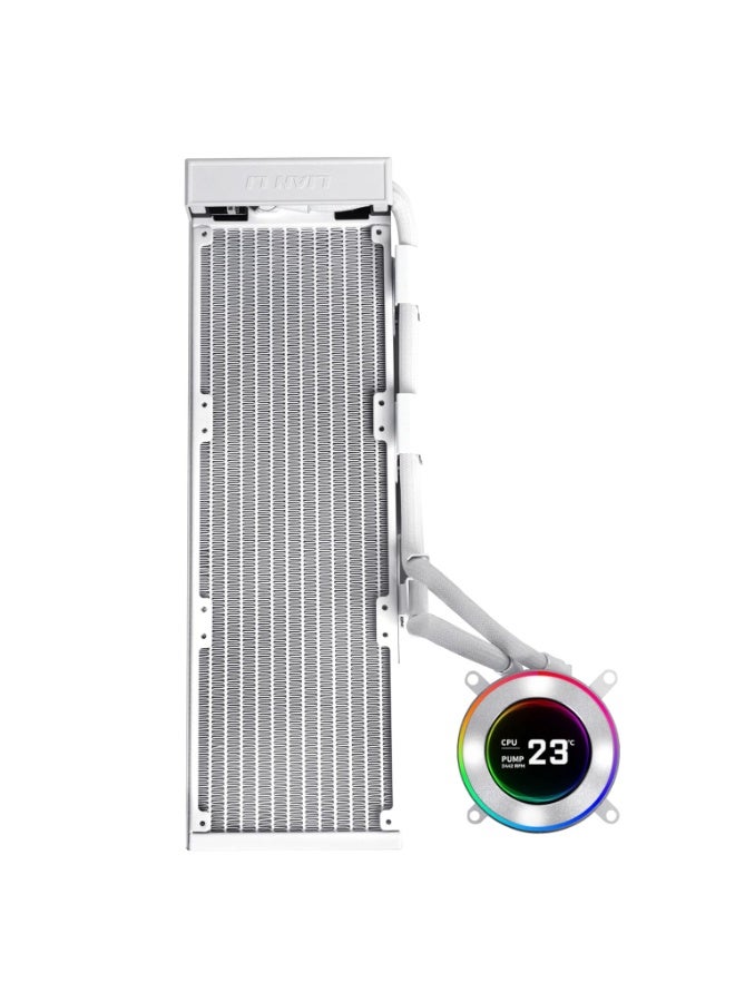 ليان لي مبرد وحدة المعالجة المركزية السائل HydroShift II LCD-C 360N AIO بدون مروحة، مشعاع 360 مم، مضخة مع شاشة LCD IPS مقاس 2.1 بوصة، أنبوب قابل للتعديل، تحكم لاسلكي عبر USB، متوافق مع مقبس AMD/Intel، أبيض | GHS2LCD36W - Image 2