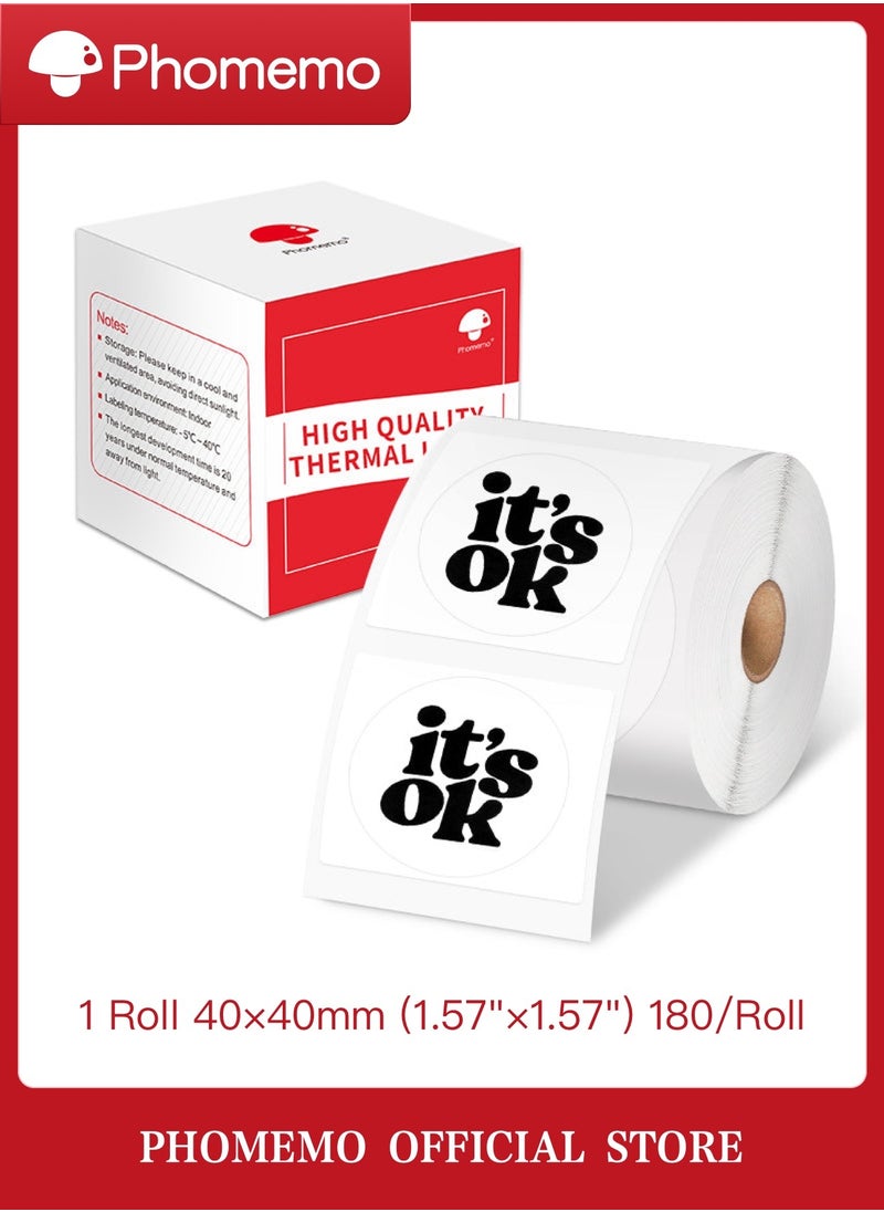phomemo - M110 Labels Multi-Purpose Self-Adhesive Round Thermal Label for M110/M221/M220/M200/M150/M120 Label Printer,40x40mm(Inch 1.57"×1.57"),180 Labels/Roll, Label for Small Business, Home, Office - Image 1