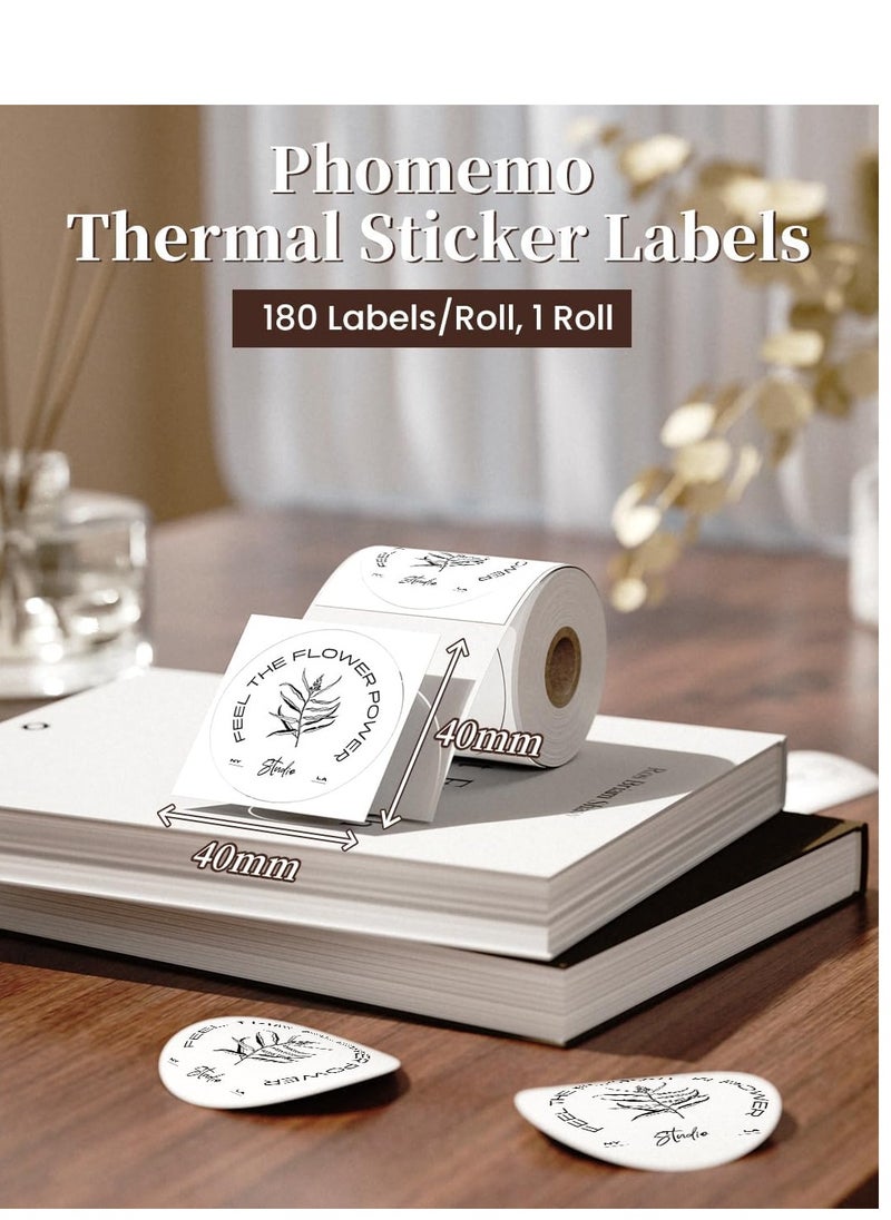 phomemo - M110 Labels Multi-Purpose Self-Adhesive Round Thermal Label for M110/M221/M220/M200/M150/M120 Label Printer,40x40mm(Inch 1.57"×1.57"),180 Labels/Roll, Label for Small Business, Home, Office - Image 1