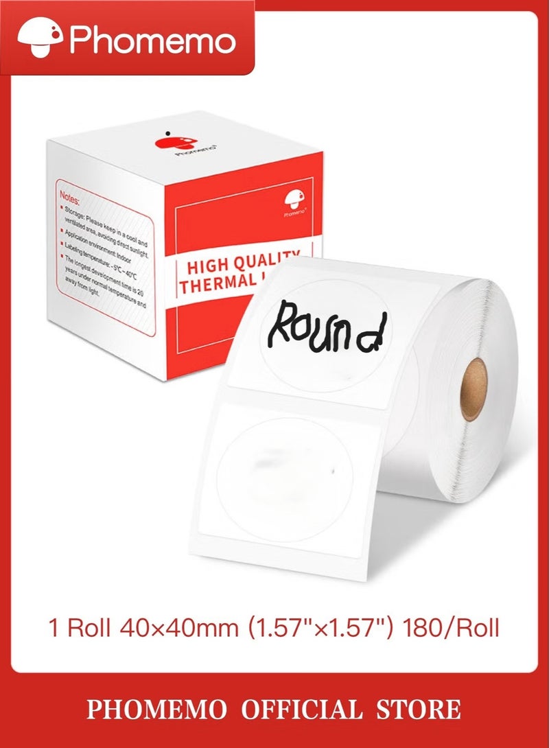 phomemo Round Thermal Sticker Labels 40x40mm(Inch 1.57"×1.57"), 180 Labels/Roll,for M110/M221/M220/M200/M150/M120 Label Printer, Label for Small Business, Home, Office - Image 1