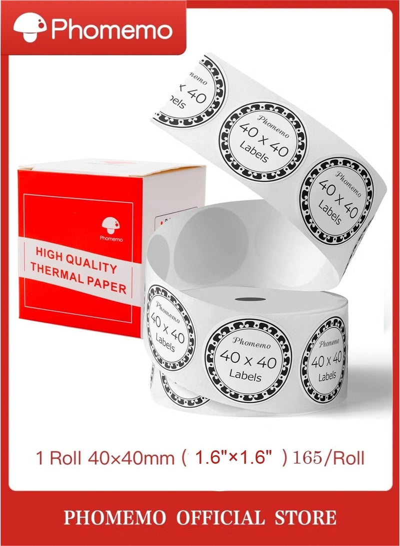 phomemo Round Thermal Sticker Labels 40x40mm(Inch 1.6"×1.6"), 165 Labels/Roll,for M110/M221/M220/M200/M150/M120 Label Printer, Label for Small Business, Home, Office - Image 1