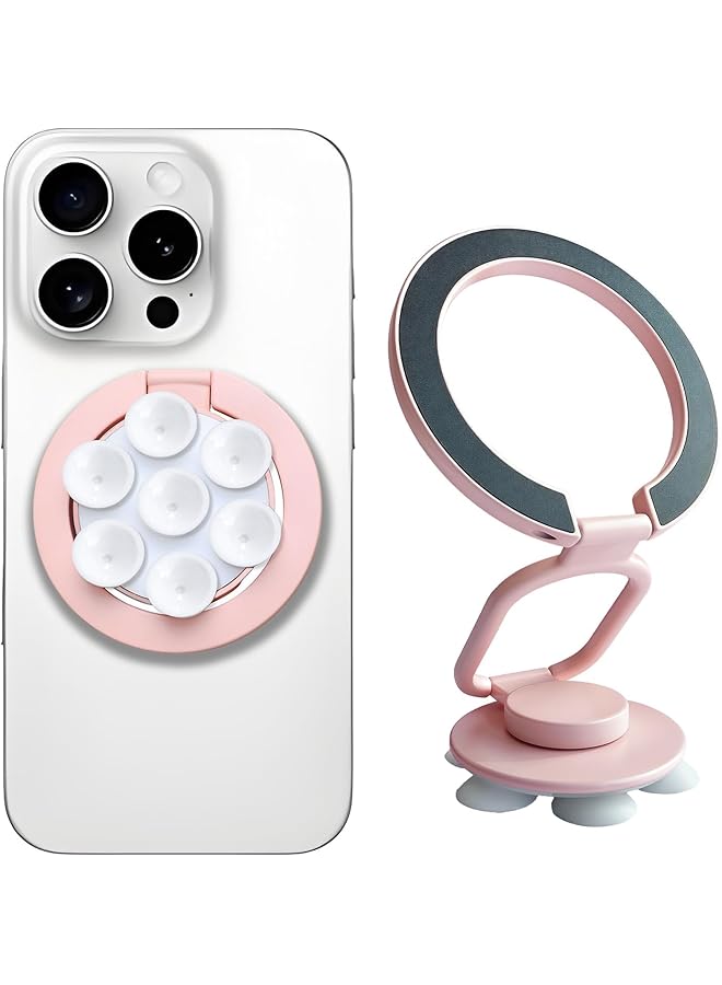 S-TOP Magnetic Phone Holder wtih Suction Cup, Multifunctional Cellphone Stand wtih Suction Cup, Mount Ring Grip, Kickstand Compatible with iPhone 16/15/14/13/12 Series Case (Pink) - Image 1