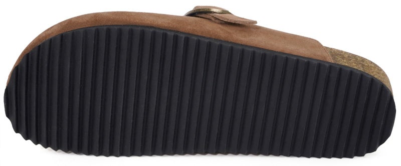 Intini Unisex Suede Leather Clogs Mules Mens Womens Cork Footbed House Slipers with Arch Support and Adjustable Buckle Rust - Image 4