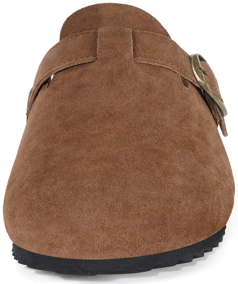 Intini Unisex Suede Leather Clogs Mules Mens Womens Cork Footbed House Slipers with Arch Support and Adjustable Buckle Rust - Image 2