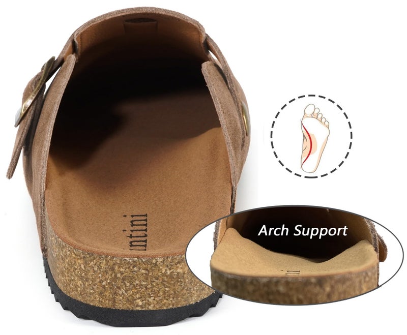 Intini Unisex Suede Leather Clogs Mules Mens Womens Cork Footbed House Slipers with Arch Support and Adjustable Buckle Rust - Image 3