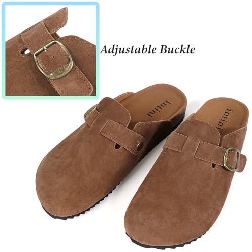 Intini Unisex Suede Leather Clogs Mules Mens Womens Cork Footbed House Slipers with Arch Support and Adjustable Buckle Rust - Image 5
