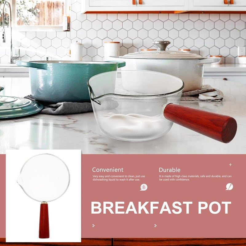 Small Wooden Handle Milk Saucepan, Glass Food Cooking Pot, Household Heating Pan for Breakfast and Soup, Kitchen Gadget for Stovetop Use - Image 4