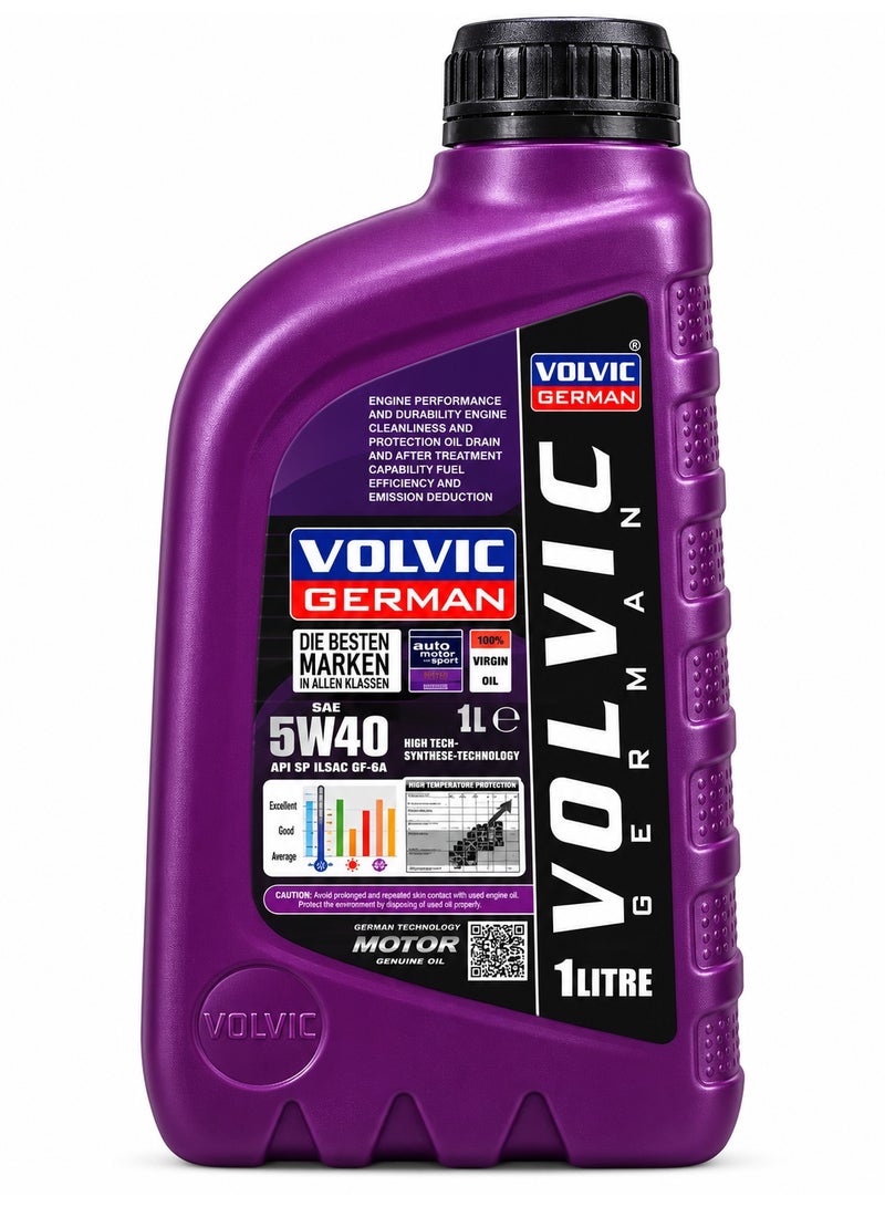 فولفيك زيت محرك Volvic German SAE 5W-40 تخليقي بالكامل سعة 1 لتر، بمعيار API SP وILSAC GF-6A، مصمم لدعم حماية المحرك وتقليل التآكل والحفاظ على نظافة الأجزاء الداخلية وتحسين كفاءة الوقود وتقليل الانبعاثات، مناسب للمحركات المتوافقة مع لزوجة 5W-40، تركيبة مطورة في ألمانيا - Image 2