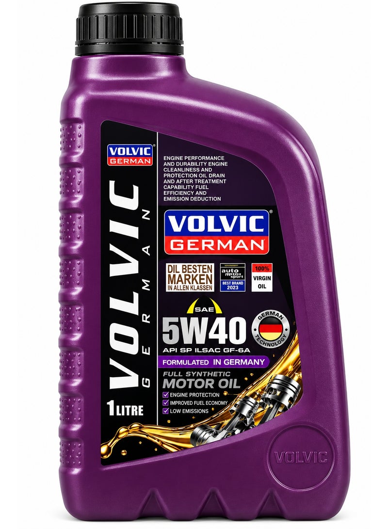 فولفيك زيت محرك Volvic German SAE 5W-40 تخليقي بالكامل سعة 1 لتر، بمعيار API SP وILSAC GF-6A، مصمم لدعم حماية المحرك وتقليل التآكل والحفاظ على نظافة الأجزاء الداخلية وتحسين كفاءة الوقود وتقليل الانبعاثات، مناسب للمحركات المتوافقة مع لزوجة 5W-40، تركيبة مطورة في ألمانيا - Image 1