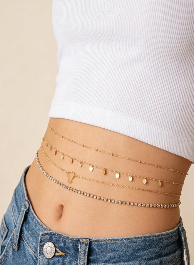 Resflyar 10 PCS Waist Belly Chain Belt for Women, Adjustable Waist Chain Summer Beach Waist Sexy Body Chains Jewelry Accessories, Multilayer Long Body Decorations for Body Girls, Gold - Image 4