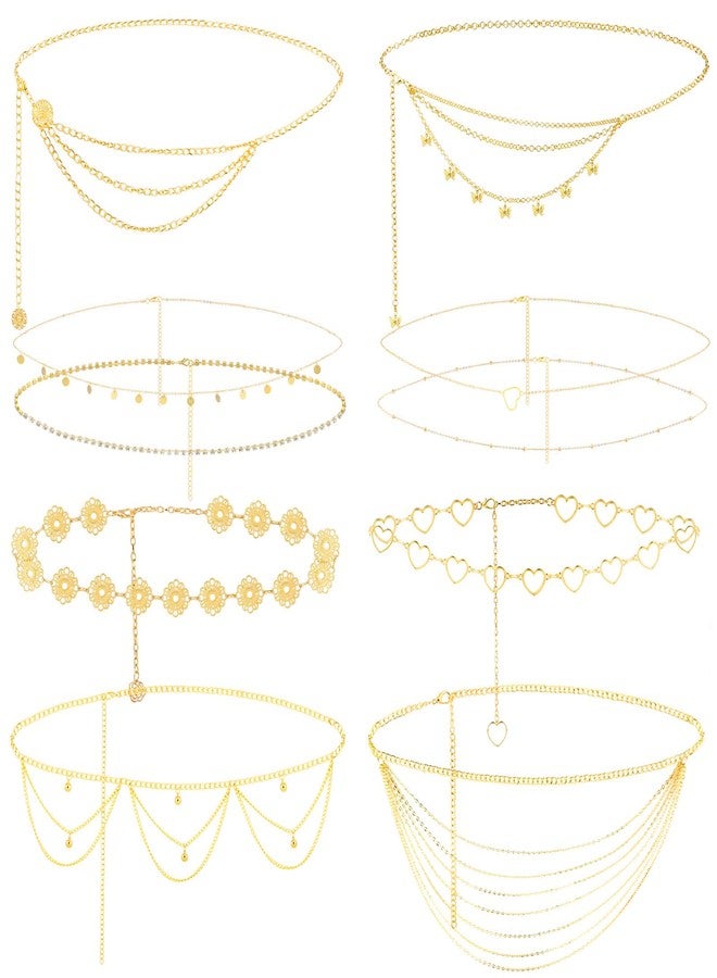 Resflyar 10 PCS Waist Belly Chain Belt for Women, Adjustable Waist Chain Summer Beach Waist Sexy Body Chains Jewelry Accessories, Multilayer Long Body Decorations for Body Girls, Gold - Image 1