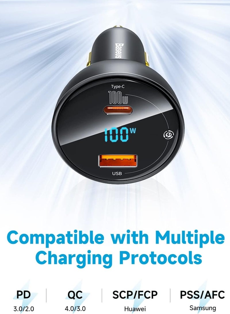 بيسوس شاحن سيارة USB C 100 وات PD3.0 QC4.0 2 منفذ شحن سريع ولاعة سجائر LED محول USB متوافق مع Samsung / iPhone 15 Pro / Max / Plus / Huawei / iPad / MacBook Pro / Air / Tablet / Laptop - Image 5