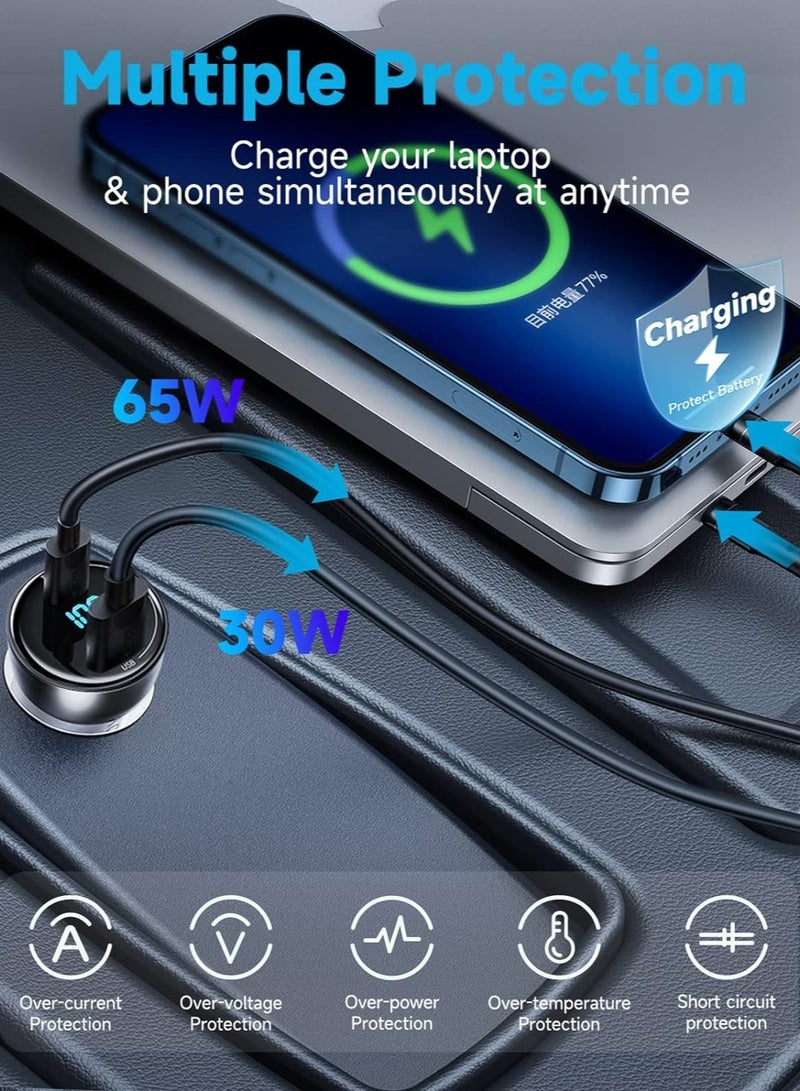 بيسوس شاحن سيارة USB C 100 وات PD3.0 QC4.0 2 منفذ شحن سريع ولاعة سجائر LED محول USB متوافق مع Samsung / iPhone 15 Pro / Max / Plus / Huawei / iPad / MacBook Pro / Air / Tablet / Laptop - Image 4