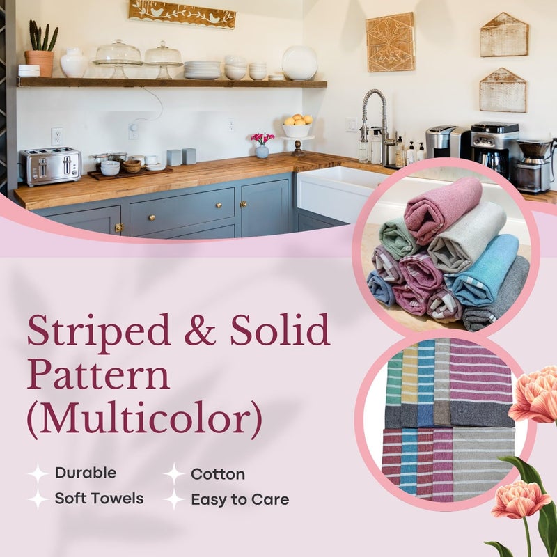 Värde ® Premium 10 Pcs Hand Towels | 250 GSM Cotton | Face Towel | Kitchen Towel | Floor Towel | Soft Towels | Size 16W x 25L Inches | Striped & Solid Pattern. (Pack of 10) - Image 4
