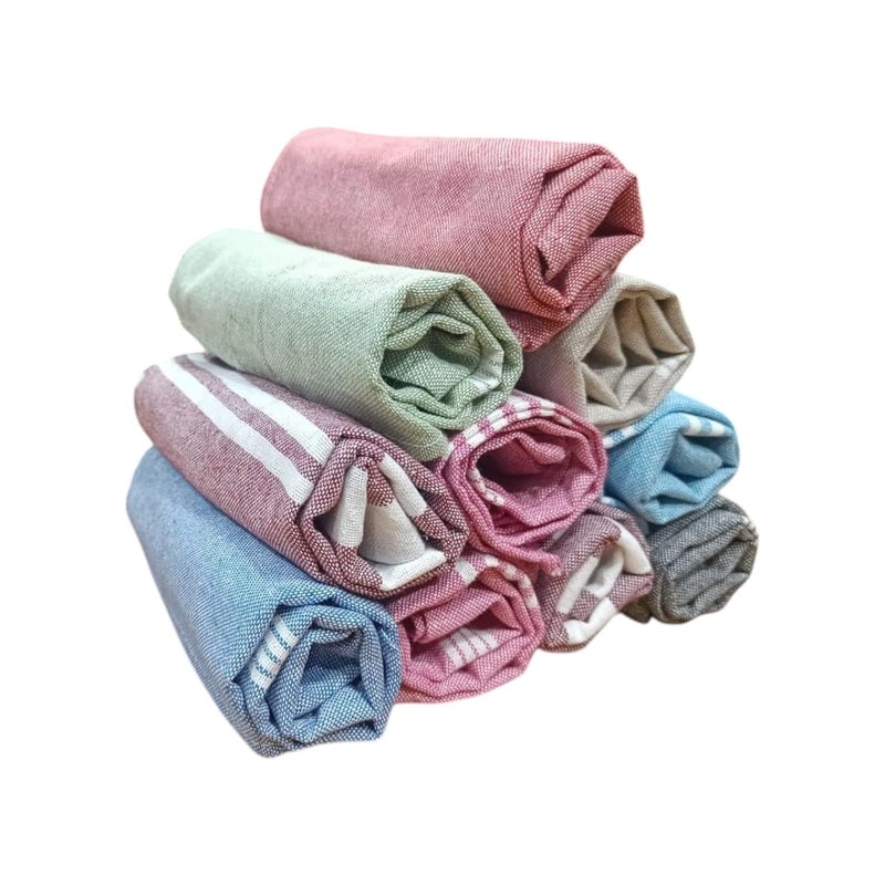 Värde ® Premium 10 Pcs Hand Towels | 250 GSM Cotton | Face Towel | Kitchen Towel | Floor Towel | Soft Towels | Size 16W x 25L Inches | Striped & Solid Pattern. (Pack of 10) - Image 1