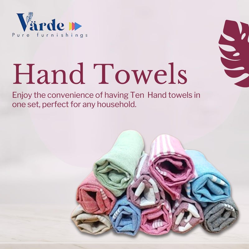 Värde ® Premium 10 Pcs Hand Towels | 250 GSM Cotton | Face Towel | Kitchen Towel | Floor Towel | Soft Towels | Size 16W x 25L Inches | Striped & Solid Pattern. (Pack of 10) - Image 2