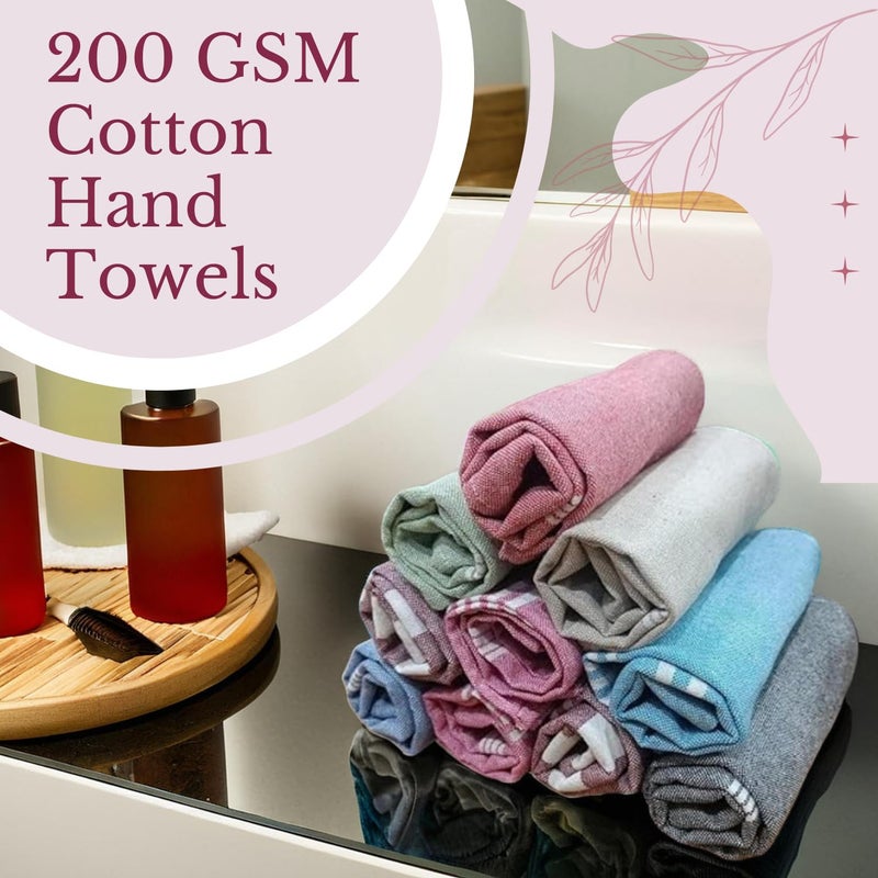 Värde ® Premium 10 Pcs Hand Towels | 250 GSM Cotton | Face Towel | Kitchen Towel | Floor Towel | Soft Towels | Size 16W x 25L Inches | Striped & Solid Pattern. (Pack of 10) - Image 3