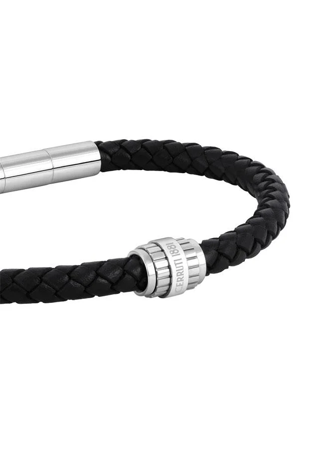 CERRUTI 1881 Black/Silver Bartolomeo Black Braided Leather Bracelet for Men for Men | Best Price UAE