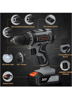 BOSS LIFE STYLE Cordless Drill 36V Battery Drill with 2 Batteries 2.0Ah 42 Nm Power Electric Drills Cordless 25+1 Torque 2 Speed Drill for DIY  - Image 4