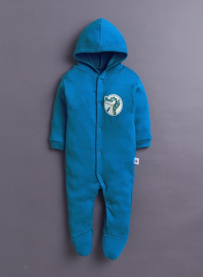 BUMZEE Baby Boys Cotton Full Sleeves Pack of 2 Hooded Sleepsuit Royal Blue & White - New Born (Peb11021A-rbl) - Image 2