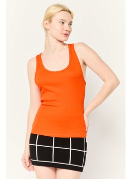 ESPRIT Women Scoop Neck Sleeveless Ribbed Tank Top, Dark Orange  - Image 1