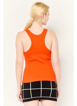 ESPRIT Women Scoop Neck Sleeveless Ribbed Tank Top, Dark Orange  - Image 4
