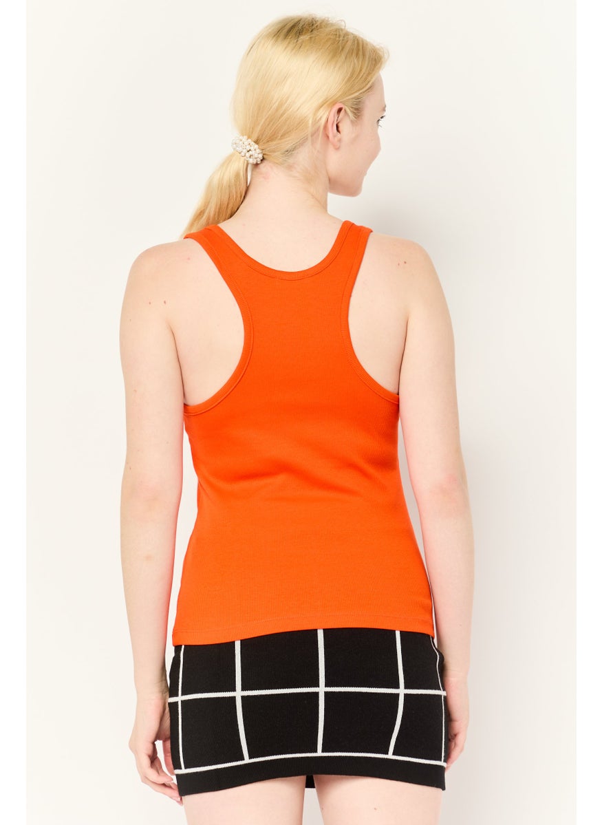 ESPRIT Women Scoop Neck Sleeveless Ribbed Tank Top, Dark Orange  - Image 4