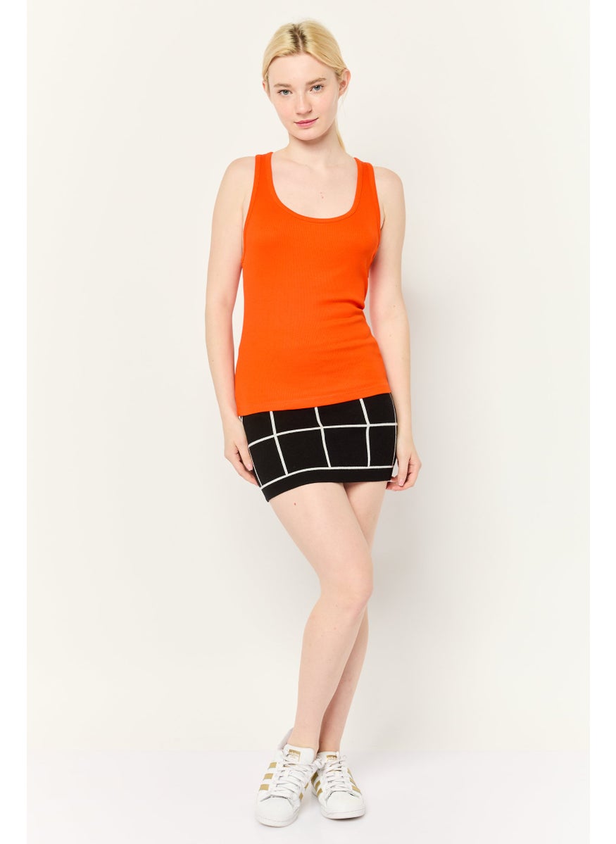 ESPRIT Women Scoop Neck Sleeveless Ribbed Tank Top, Dark Orange  - Image 2