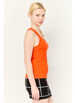 ESPRIT Women Scoop Neck Sleeveless Ribbed Tank Top, Dark Orange  - Image 3