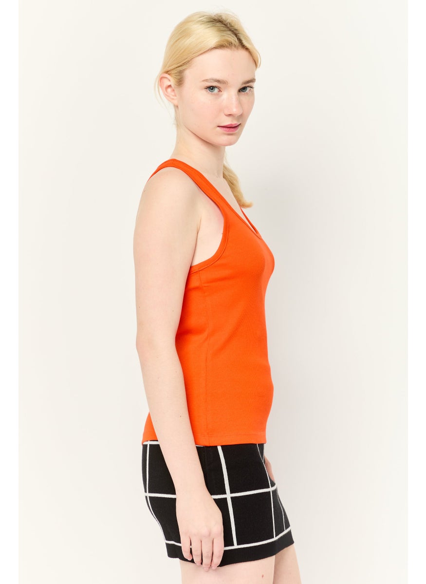 ESPRIT Women Scoop Neck Sleeveless Ribbed Tank Top, Dark Orange  - Image 3