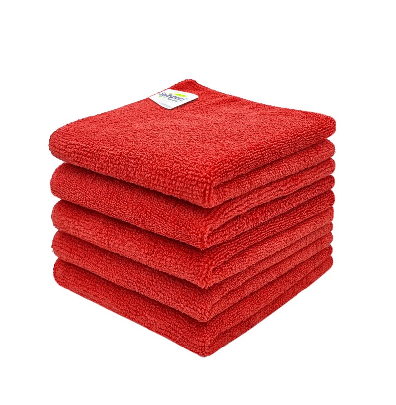 SOFTSPUN Microfiber Baby Hand & Face Wipes 30x30 Cms, 5 Piece Towel Set, 340 GSM (Red) Super Soft & Silky for Hand, Face and Body - Hypoallergenic Sensitive Skin Wipes & Washcloths. - Image 1