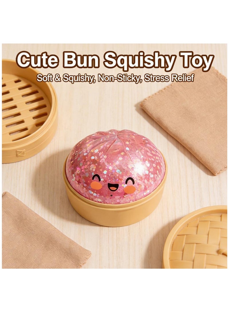 saykfoe Simulation Glitter Dumpling Fidget Toy, Soft Squeeze Squishy Toy with Steamer Box, Anti Anxiety Sensory Toys, Cute Home Table Decor, Novelty Birthday Daily Gifts for All Ages - Image 3
