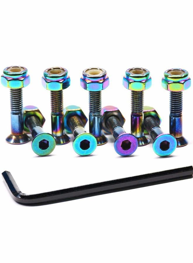 Ever Hardware Skateboard Hardware 9PCS Bolts Set Deck Mounting Screws Nuts Hex Key Skate Parts Outfits Color Fasteners Longboard Cruiser Best Mounting Parts Silver Golden Green 1 1/4" 1" 7/8" (Dazzling, 1) - Image 3