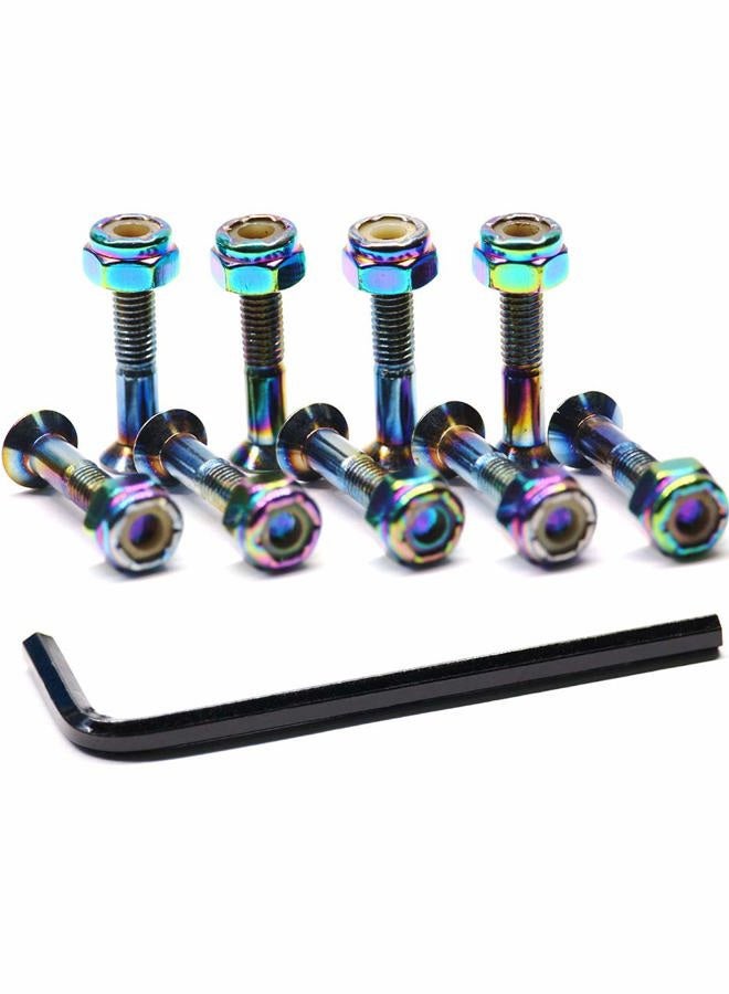 Ever Hardware Skateboard Hardware 9PCS Bolts Set Deck Mounting Screws Nuts Hex Key Skate Parts Outfits Color Fasteners Longboard Cruiser Best Mounting Parts Silver Golden Green 1 1/4" 1" 7/8" (Dazzling, 1) - Image 2