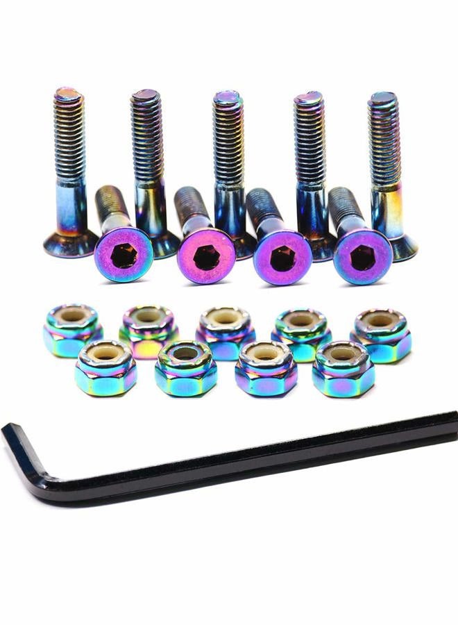 Ever Hardware Skateboard Hardware 9PCS Bolts Set Deck Mounting Screws Nuts Hex Key Skate Parts Outfits Color Fasteners Longboard Cruiser Best Mounting Parts Silver Golden Green 1 1/4" 1" 7/8" (Dazzling, 1) - Image 1