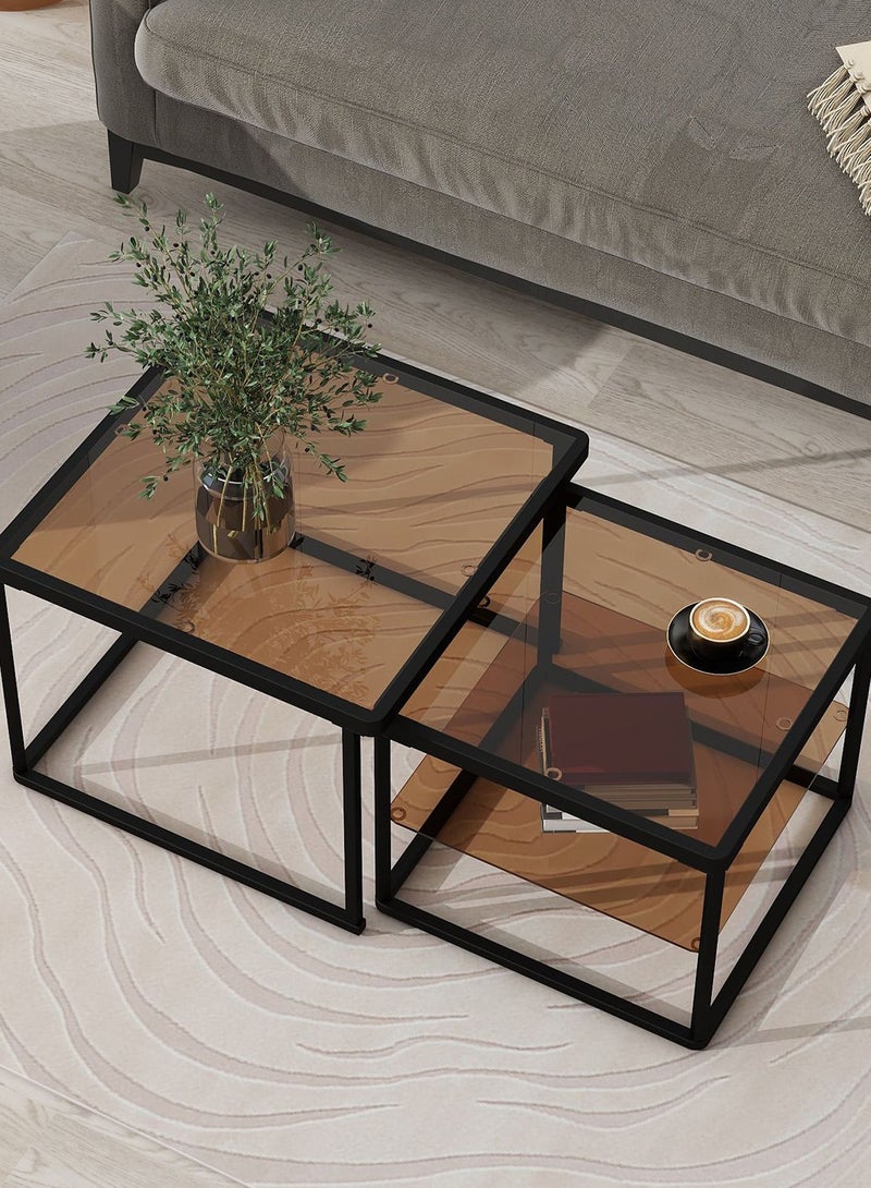 Sharpdo Modern Nested Coffee Table Set,Brown Tempered Glass  Side Table,End Table for Living Room - Image 3
