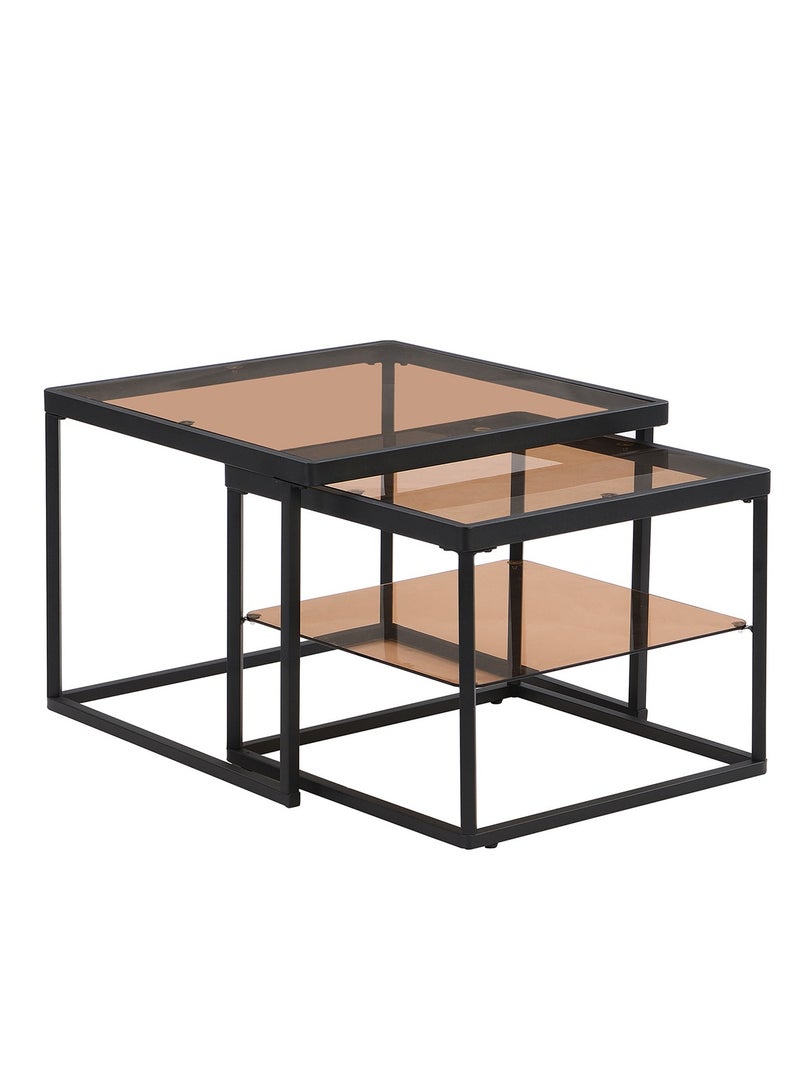 Sharpdo Modern Nested Coffee Table Set,Brown Tempered Glass  Side Table,End Table for Living Room - Image 1