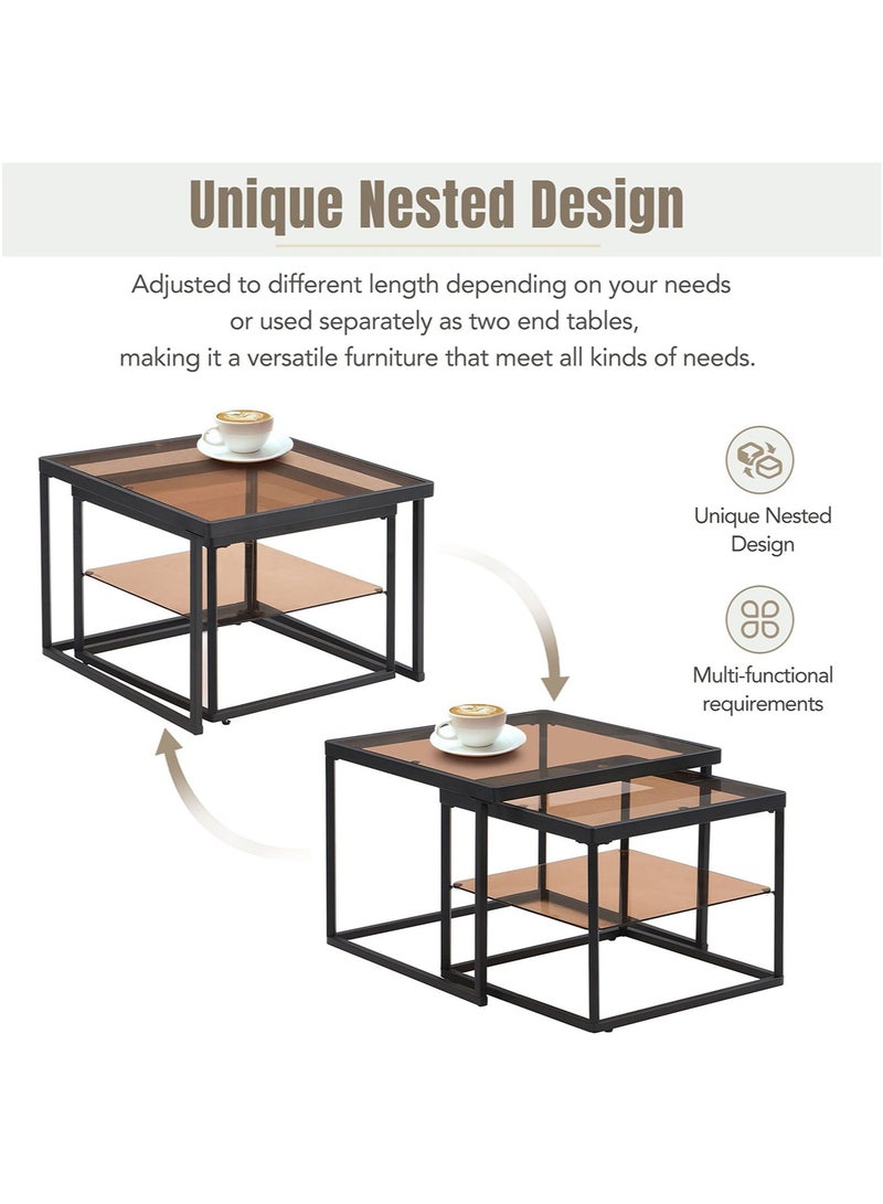Sharpdo Modern Nested Coffee Table Set,Brown Tempered Glass  Side Table,End Table for Living Room - Image 4
