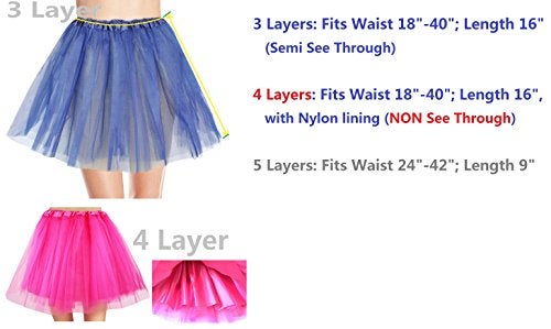 v28 Women's, Teen, Adult Classic Elastic 3, 4, 5 Layered Tulle Tutu Skirt (One Size, 3Layer-Navy) - Image 4