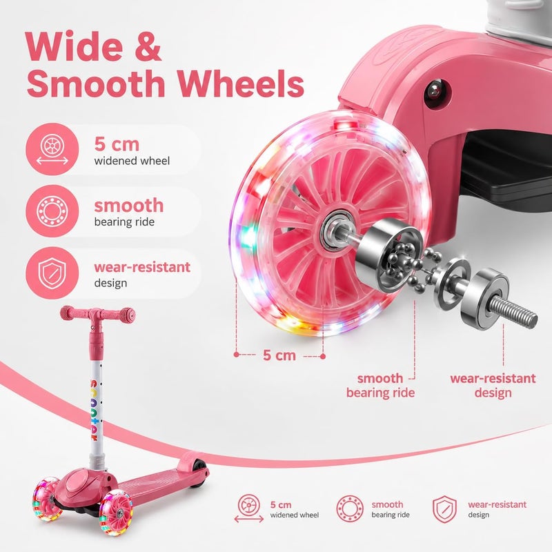 Rovyfota Kick Scooter, LED Lighted Wheels and 3Adjustable Height Handlebars, Lean-to-Steer & Widen Anti-Slip Deck, 3 Wheel Scooter for Boys & Girls Ages 2-8 and up to 100 Lbs - Image 2