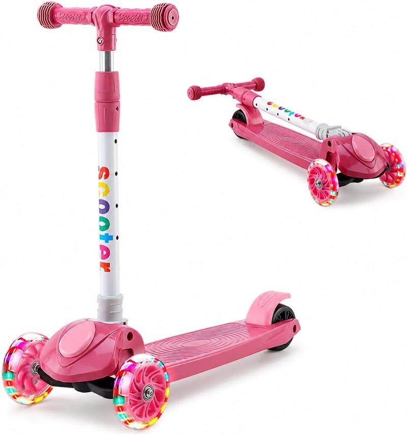 Rovyfota Kick Scooter, LED Lighted Wheels and 3Adjustable Height Handlebars, Lean-to-Steer & Widen Anti-Slip Deck, 3 Wheel Scooter for Boys & Girls Ages 2-8 and up to 100 Lbs - Image 1
