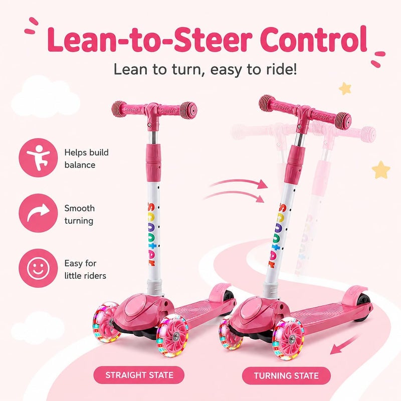 Rovyfota Kick Scooter, LED Lighted Wheels and 3Adjustable Height Handlebars, Lean-to-Steer & Widen Anti-Slip Deck, 3 Wheel Scooter for Boys & Girls Ages 2-8 and up to 100 Lbs - Image 4