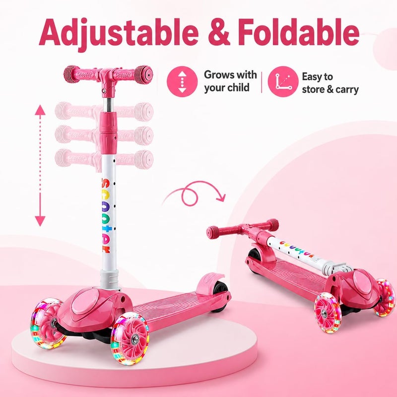Rovyfota Kick Scooter, LED Lighted Wheels and 3Adjustable Height Handlebars, Lean-to-Steer & Widen Anti-Slip Deck, 3 Wheel Scooter for Boys & Girls Ages 2-8 and up to 100 Lbs - Image 5