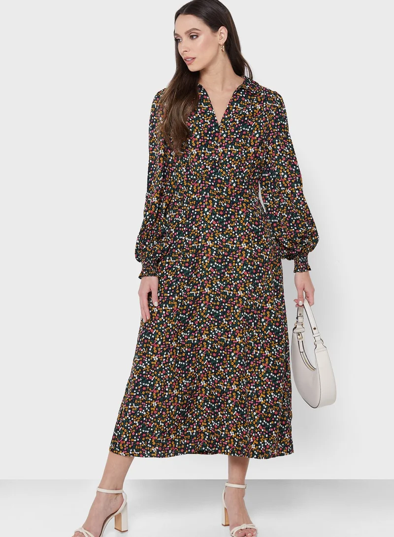 Louche Floral Print Balloon Sleeve Pocket Detail Dress